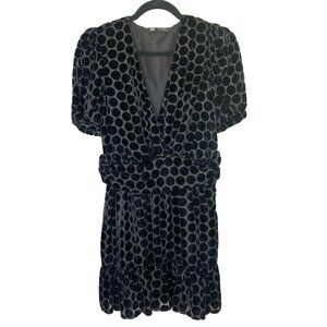 Zara Black Polka Dot Velvet Puffy Sleeve Mini Dress Women's Size Small